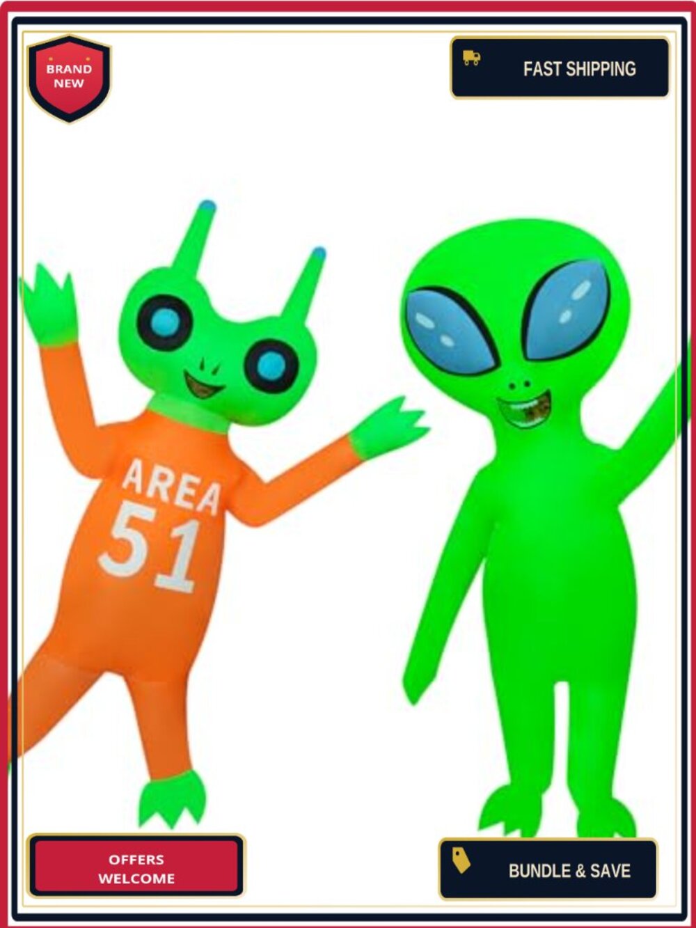 Alien Inflatable Costume 2 Pack Adult Halloween Blow-Up Outfit One Size